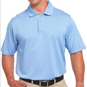 Pebble Beach Dry Luxe Performance Polo Size Large Light Blue Print